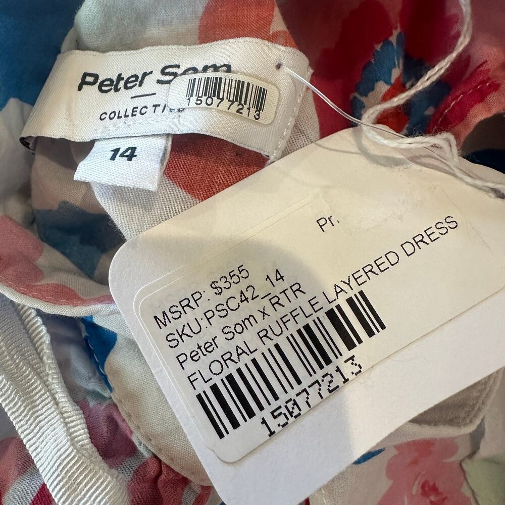 Peter Som Red White Blue Mini Dress SIZE 14 Cotton Ruffle Cottage Designer $355 - Picture 16 of 16